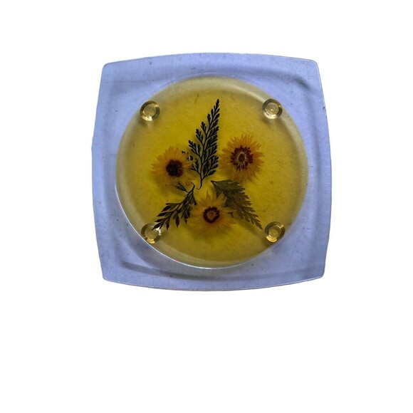 5 MCM ACRYLIC LUCITE FOOTED COASTERS WITH DRIED PRESSED FLOWERS - Picture 5 of 9